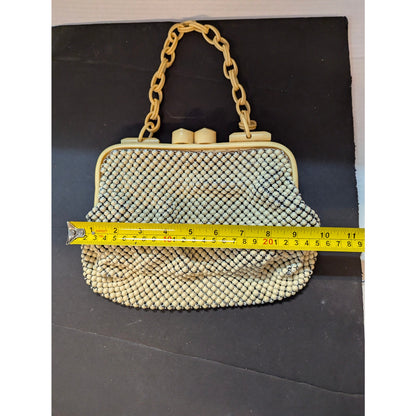 Vintage Whiting & Davis Alumesh Cream White Metal Mesh Handbag Purse