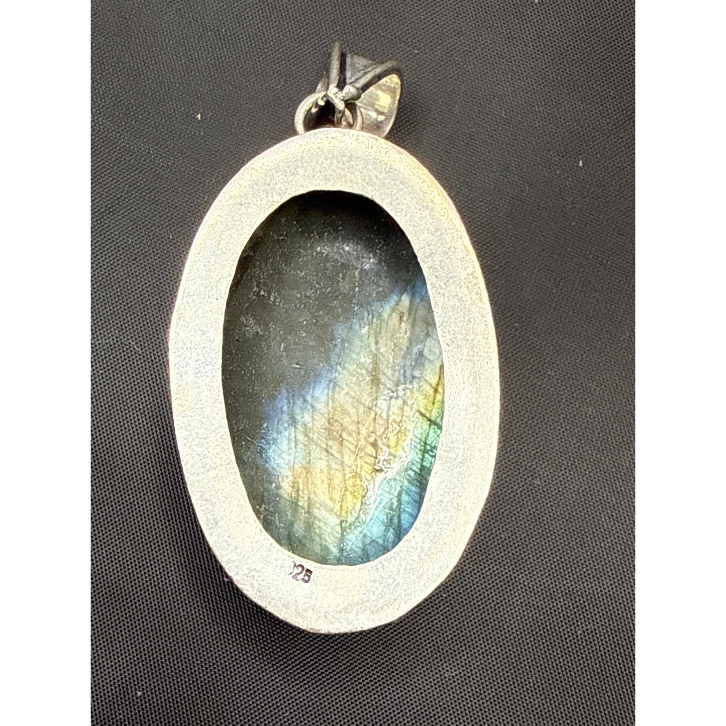 Large Blue Flash Labradorite Pendant 925 Sterling Silver Oval Statement 2.75"