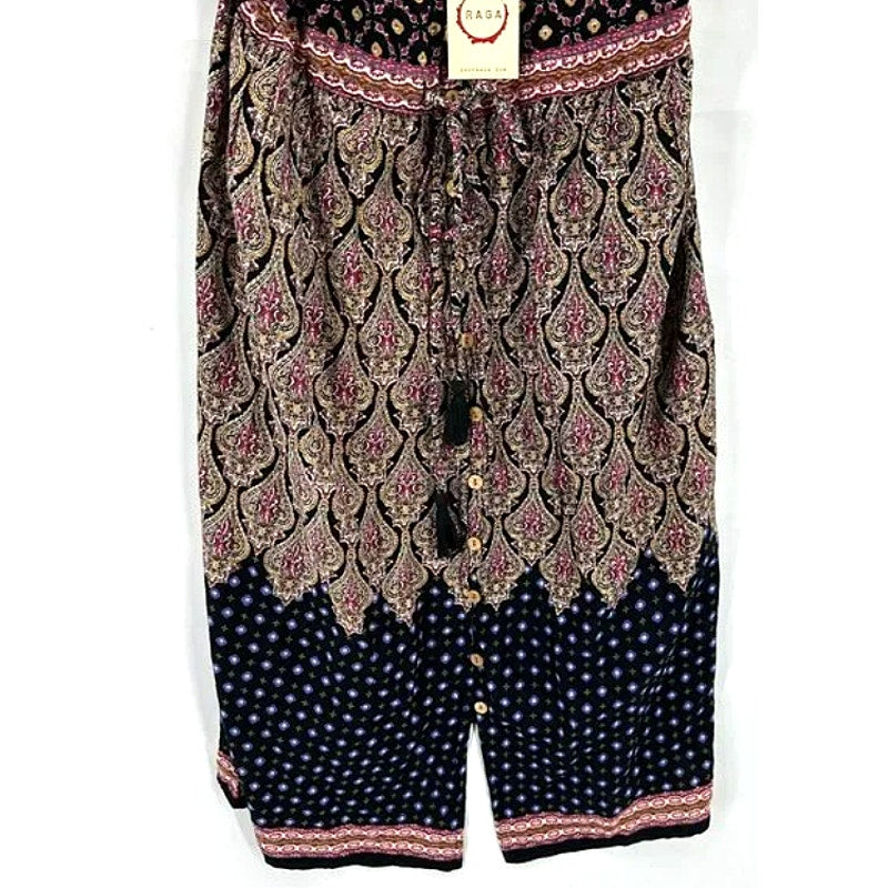 NWT RAGA Sleeveless Button Front Ruffle Strap Boho Dress Multicolor Sz Small