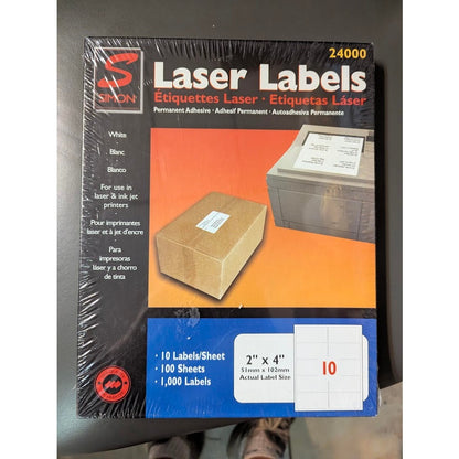 Simon 2" x 4" laser and inkjet printer labels featuring permanent adhesive 24000