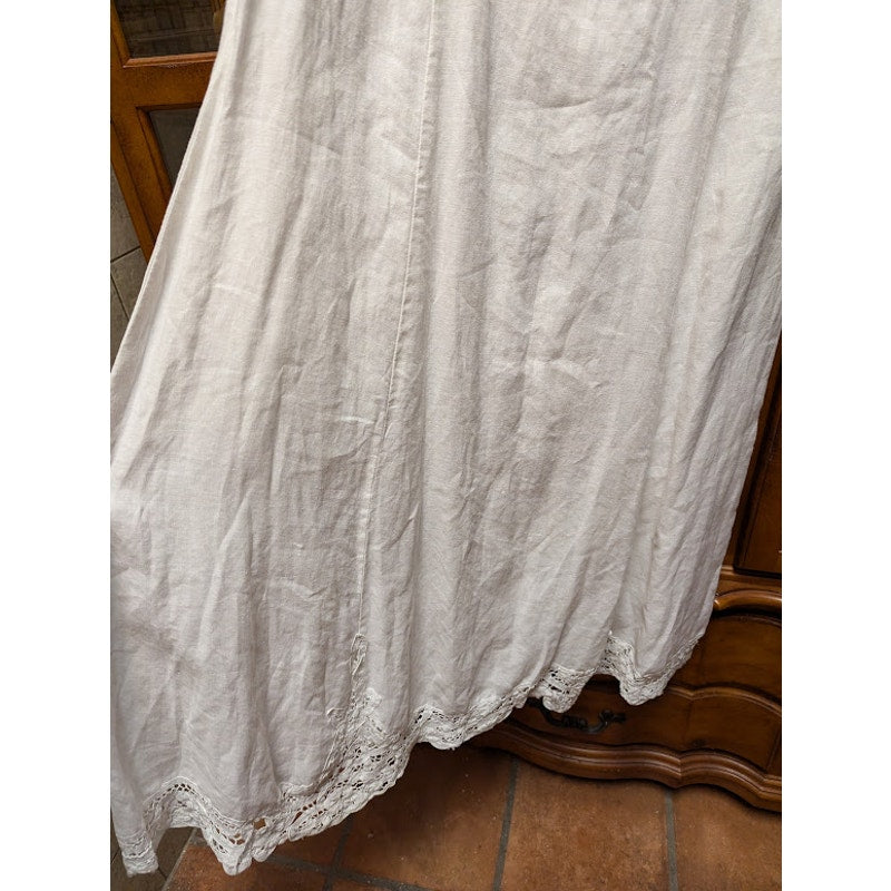 Liz Claiborne White Linen Midi Eyelet Trim Sleeveless Casual Summer Dress Siz 14