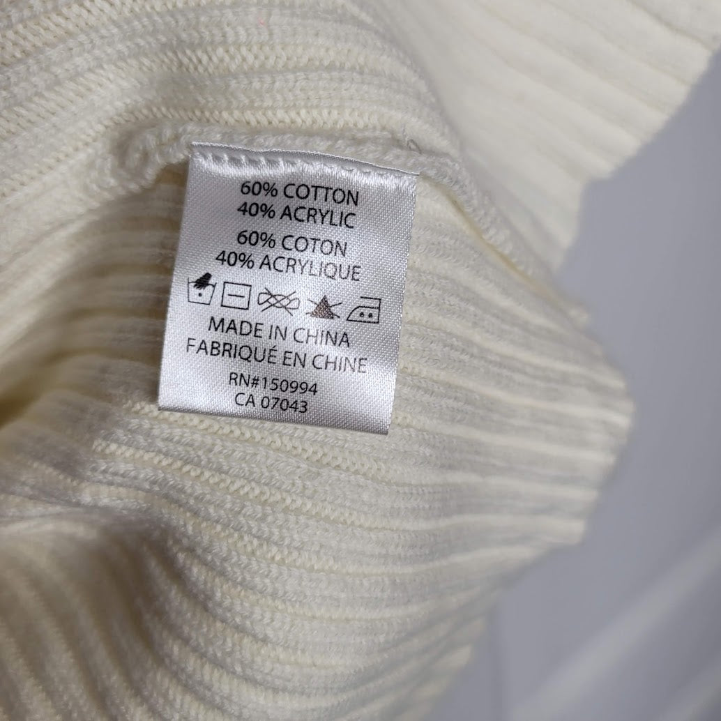 Belle Ombre' Size large Cardigan Pockets Open Front Flax/White Knit NEW cOTTON