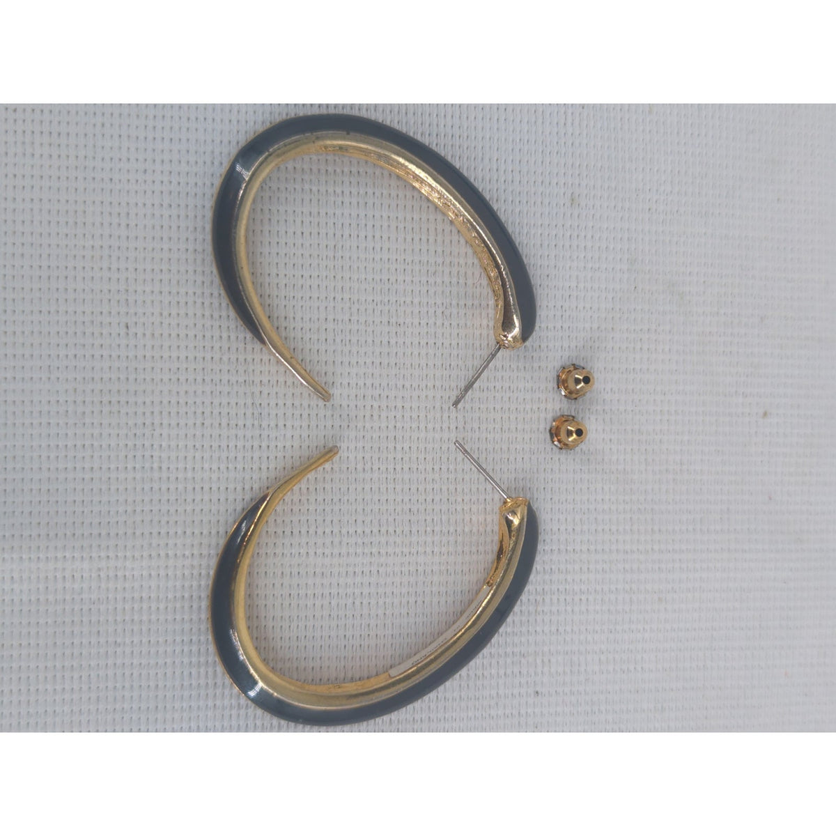 Vintage Black and Gold Curved Hoop Post Earrings Retro Crescent Chic