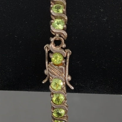 Vintage BRACELET FAB Sterling Silver 925 Tennis bracelet Peridot Green Stones