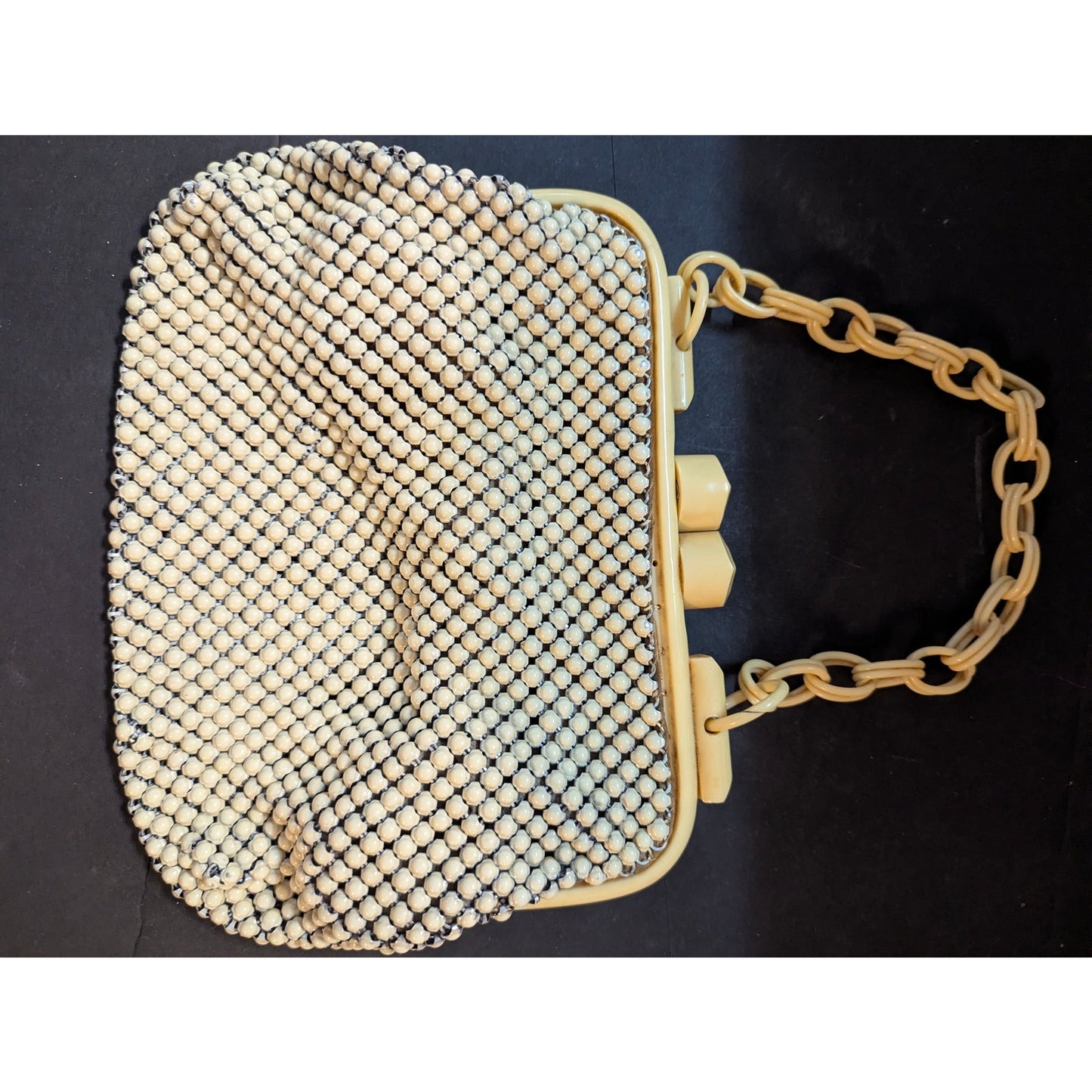Vintage Whiting & Davis Alumesh Cream White Metal Mesh Handbag Purse