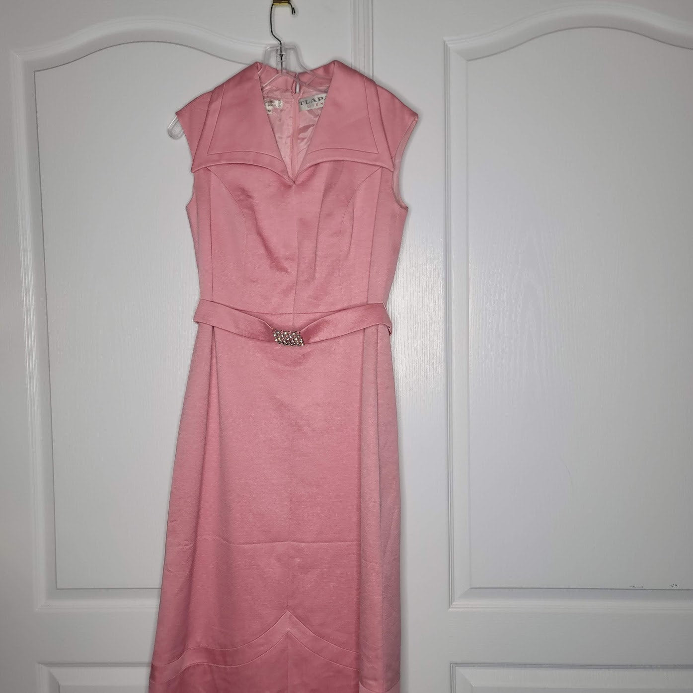 TLAPA Wein 1960's Pink Sleeveless Maxi Dress Wide Collar Cocktail Retro MCM S/M