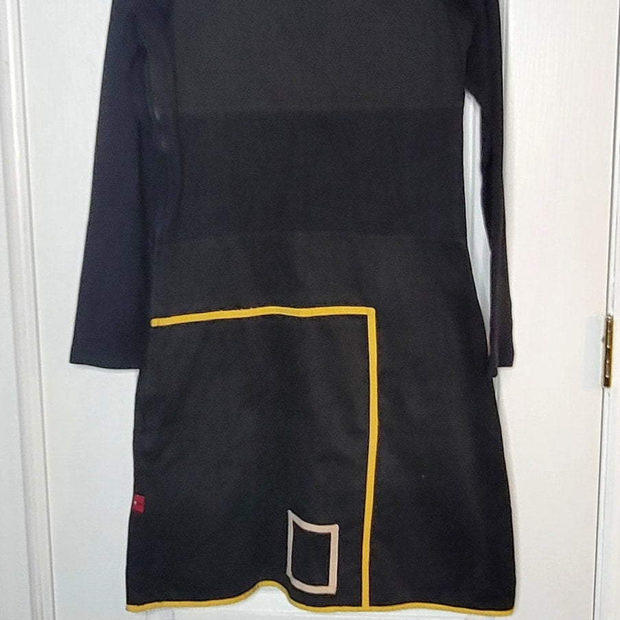 Vintage PYGMEES Small Turbowear Dress long sleeve Y2K dress Black yellow