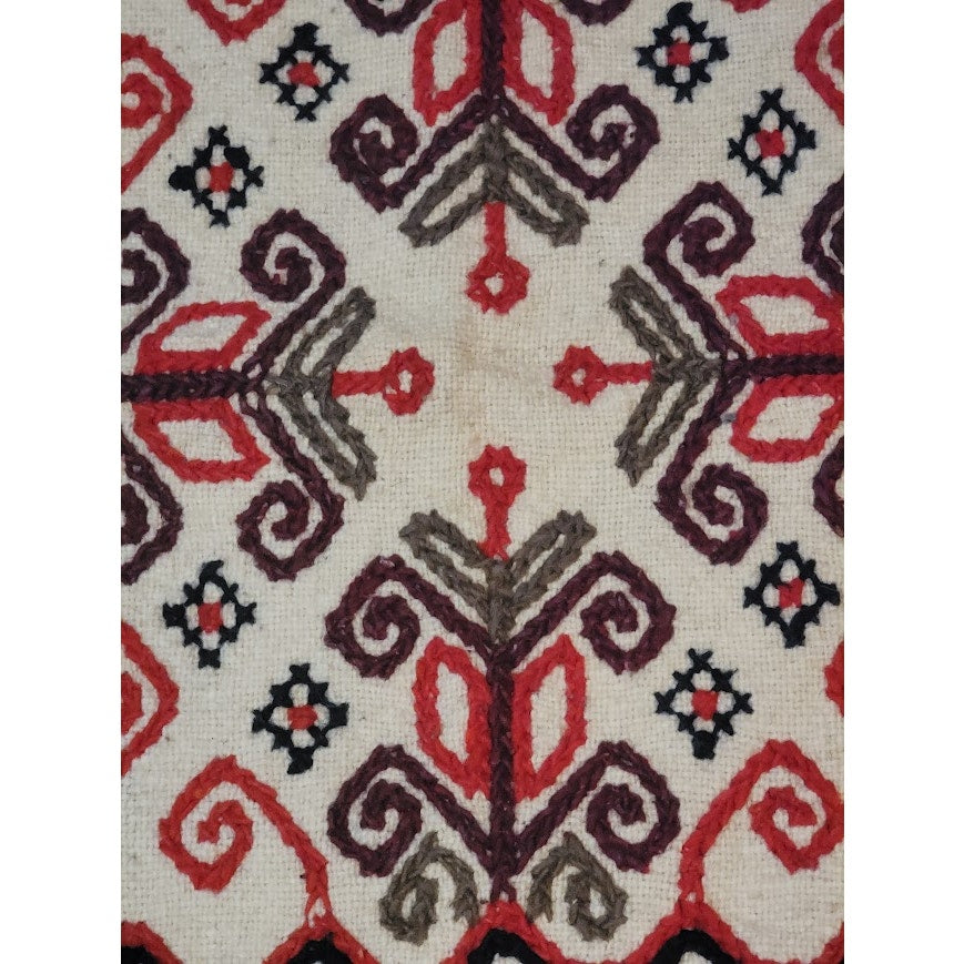 Embroidered Handmade Wool Turkish Tapestry vintage rug 31" x 27" Brown Orange