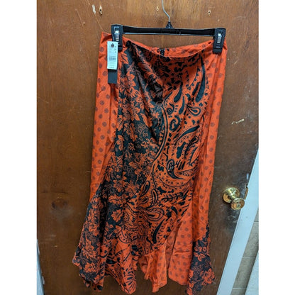 New Topshop Maxi Skirt BOHO US 6 Lined Red Black Summer paisley Punk Goth