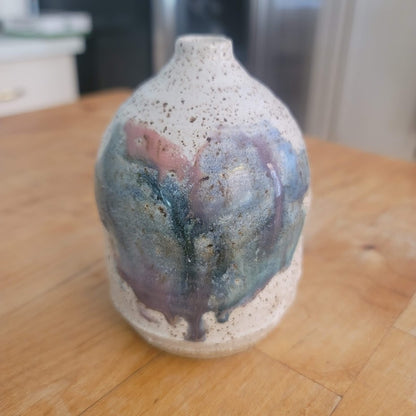 Handmade Watercolor Splashed Art Pottery Mini Bud Vase Signed
