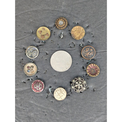 LOT Z of 10 Antique Vintage Victorian Brass Mixed Materials Buttons ESTATE FIND