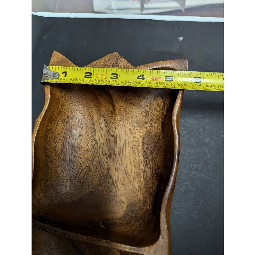 Vintage divided nut tray serving bowl Monkey Pod wood 13.5"