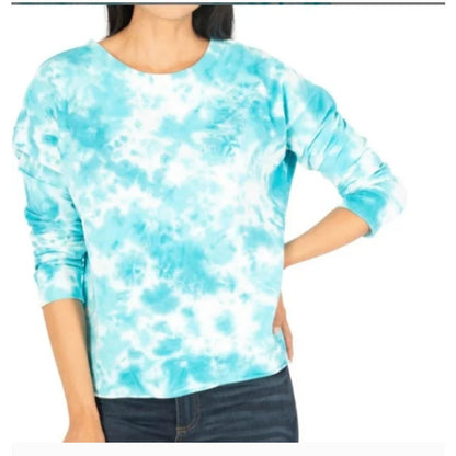 Kut From Kloth Michaela Tie-Dye SweatShirt MEDIUM long sleeve blue water crew