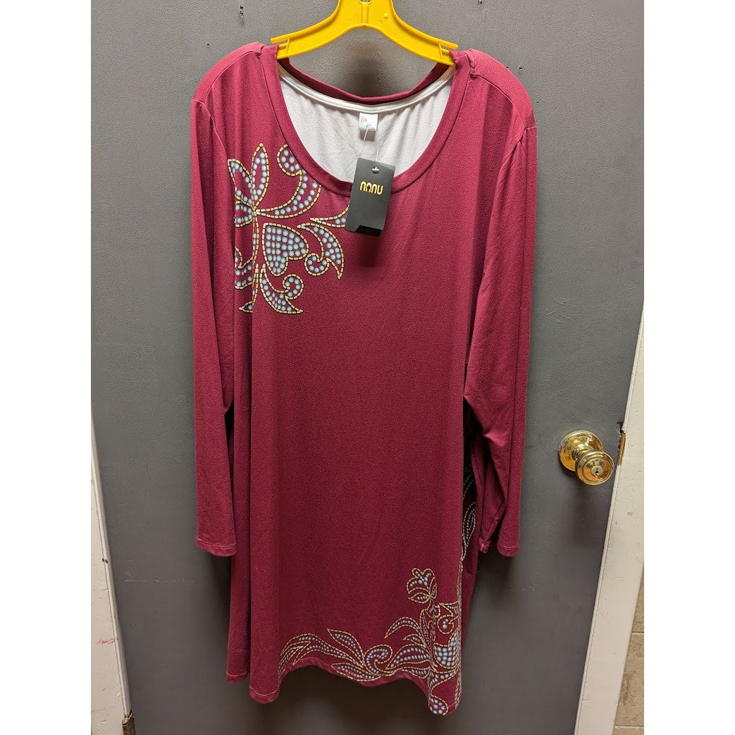 NANU Blouse Tunic Top Womans 3X Pink 3/4 Sleeve Lined Polyester Career Casual