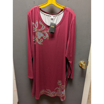 NANU Blouse Tunic Top Womans 3X Pink 3/4 Sleeve Lined Polyester Career Casual