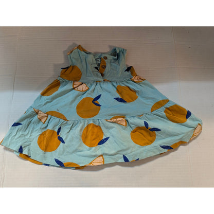 Carter's Blue Orange Citrus Fruit Print Tiered Sleeveless Baby Dress 9 Months