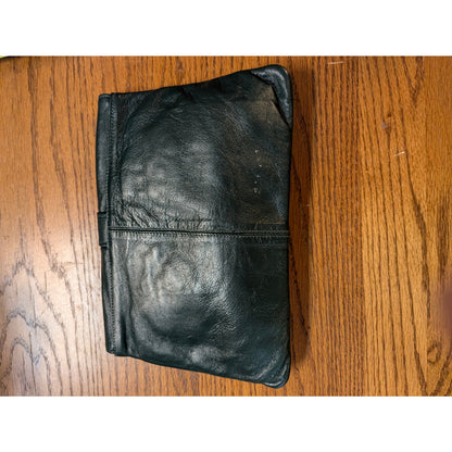 Vintage Unbranded Dark Green Leather Slouchy Envelope Clutch Bag
