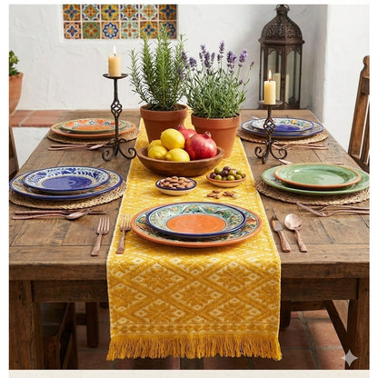 Handmade OAXACAN Table Bed Console Dresser Runner Embroidery Geometric Linens