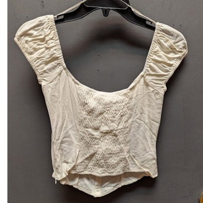 ASTR The Label White Smocked Back Cropped Top Size Small casual summer Flirty