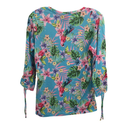Caribbean Joe Tropical Pullover Top 3/4 Sleeve Crew Parrot floral Small SPRING