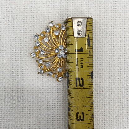 Vintage sparkling brooch pendant, dome clear rhinestone flower gold brooch Swirl