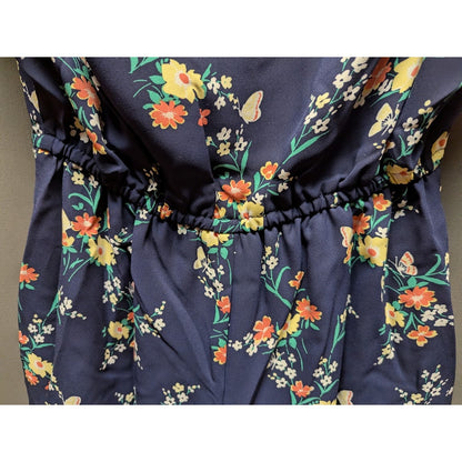 Maison Jules Size XS romper blue floral short sleeves shorts elastic waist NEW