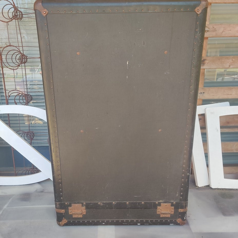 Vintage Industrial Steamer Trunk Wardrobe Antique Luggage Mid-Century Military