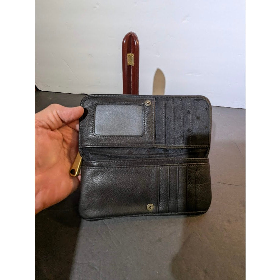 Fossil Black Pebbled Leather Multi-Zip Long Wallet Clutch Organizer Y2K vintage