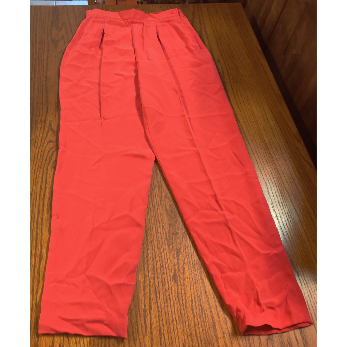 Vintage Josephine Chaus Red 100% Silk Pleated Trouser Pants 90s Power Dressing 6