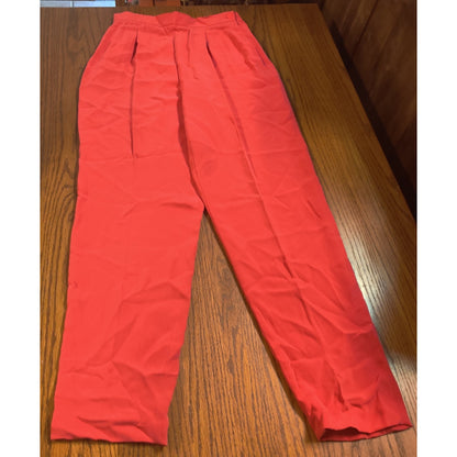 Vintage Josephine Chaus Red 100% Silk Pleated Trouser Pants 90s Power Dressing 6
