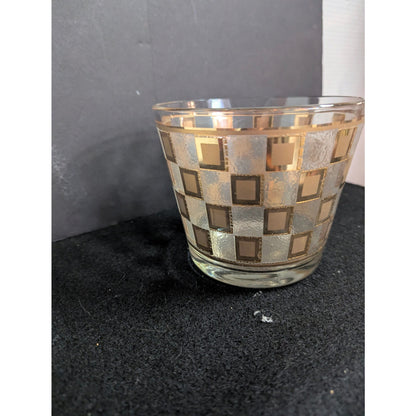 Vintage Culver Ice Bucket Golden Square Checkered 22K Gold MCM Barware MCM