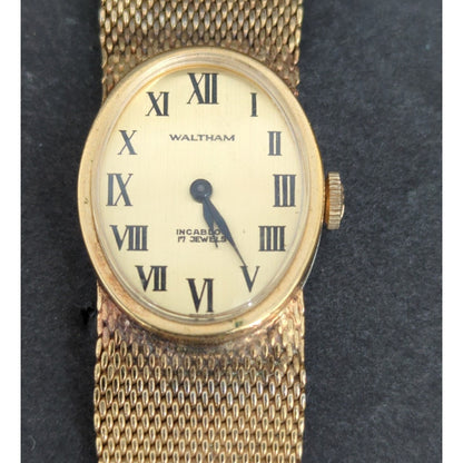 Vintage Waltham Incabloc 17 Jewel Oval Gold Tone Mechanical Wristwatch Mesh Band