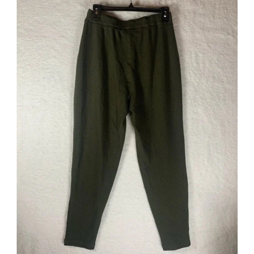 Max Studio Women’s Rib Knit Joggers‎ Pockets Drawstring Waist LARGE Olive Green