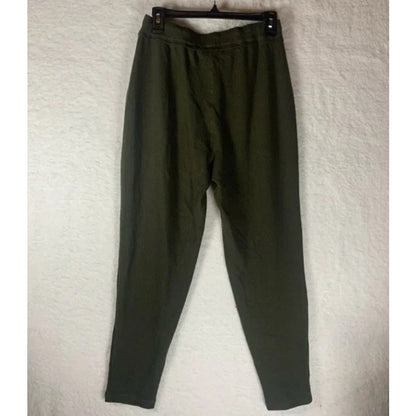 Max Studio Women’s Rib Knit Joggers‎ Pockets Drawstring Waist LARGE Olive Green