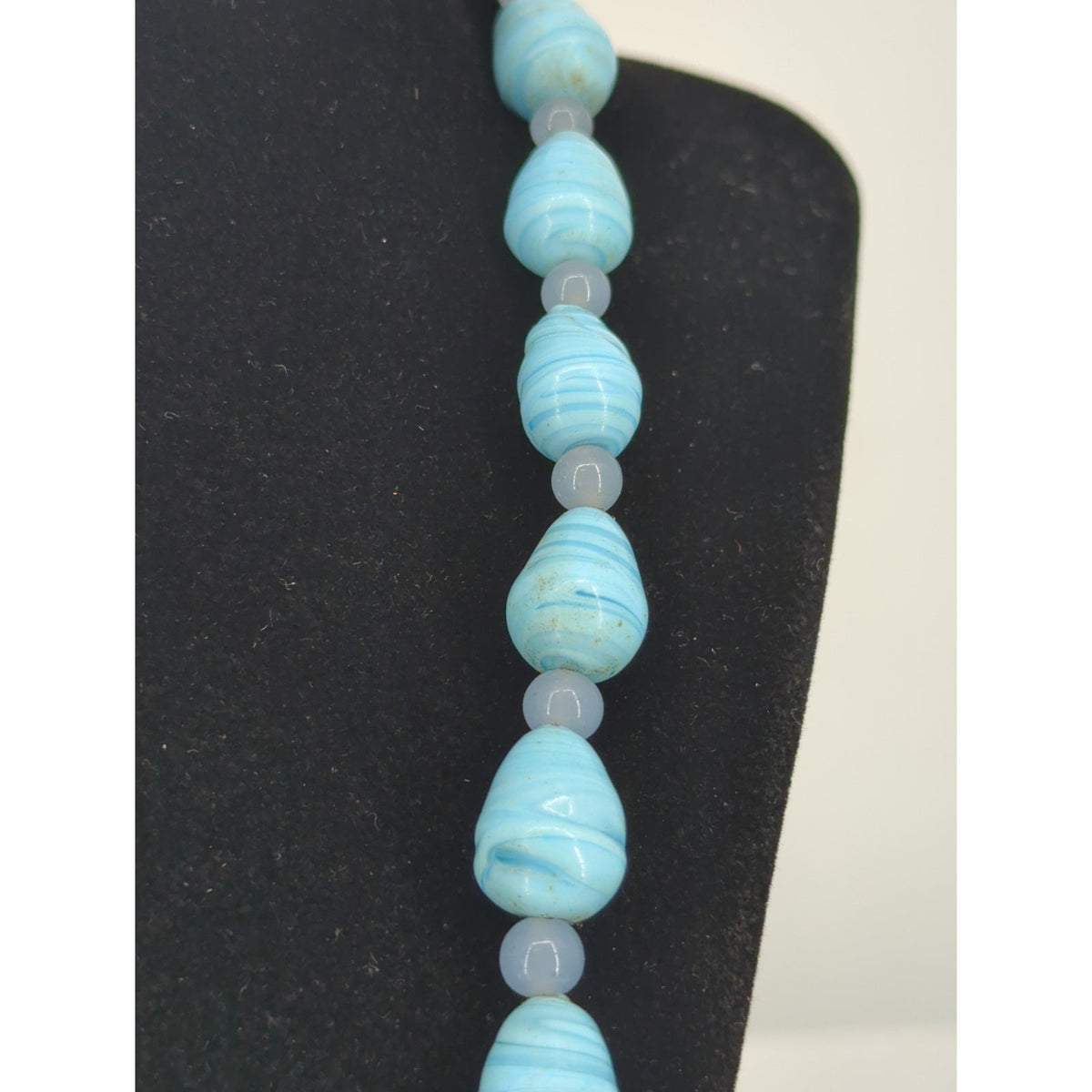 Vintage Blue Art Glass Beaded Necklace Statement Boho Damaged Clasp