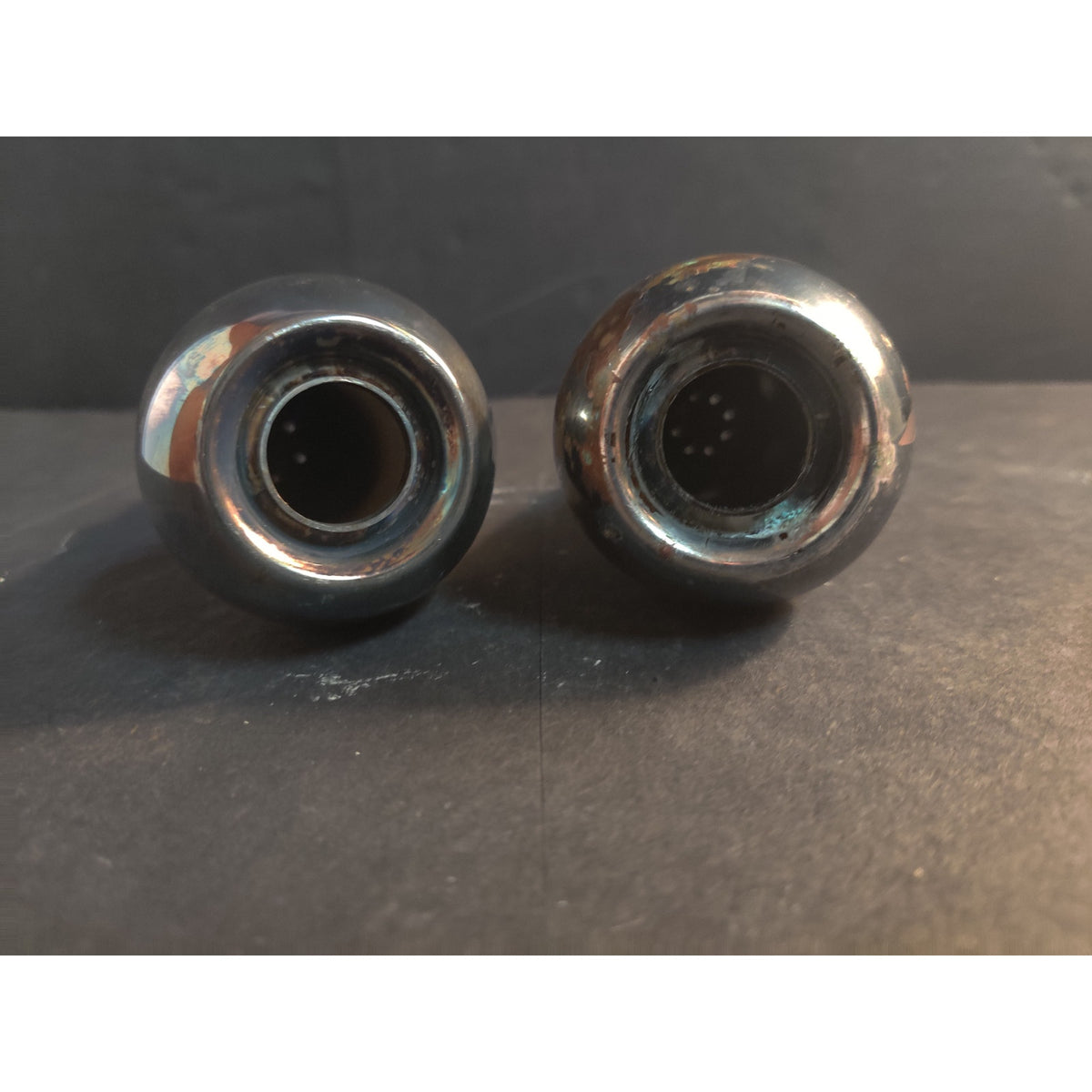 Vintage Metal Salt And Pepper Shakers Pair Tarnished No Stoppers