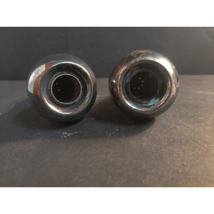 Vintage Metal Salt And Pepper Shakers Pair Tarnished No Stoppers