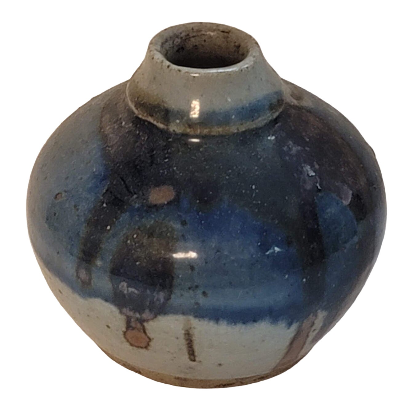 Mini blue vase Handthrown clay pottery Signed table flower dripware