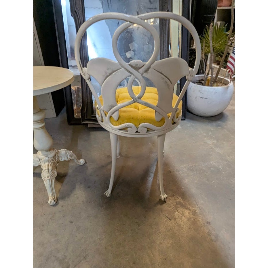Secondhand Sandies:  Wrought Iron Heavy boudoir vanity chair yellow velvet seat