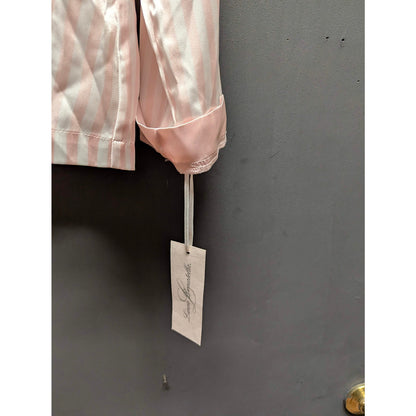 Linea Donatella Pink Striped Satin Pajama Shirt and Shorts Set Size Medium