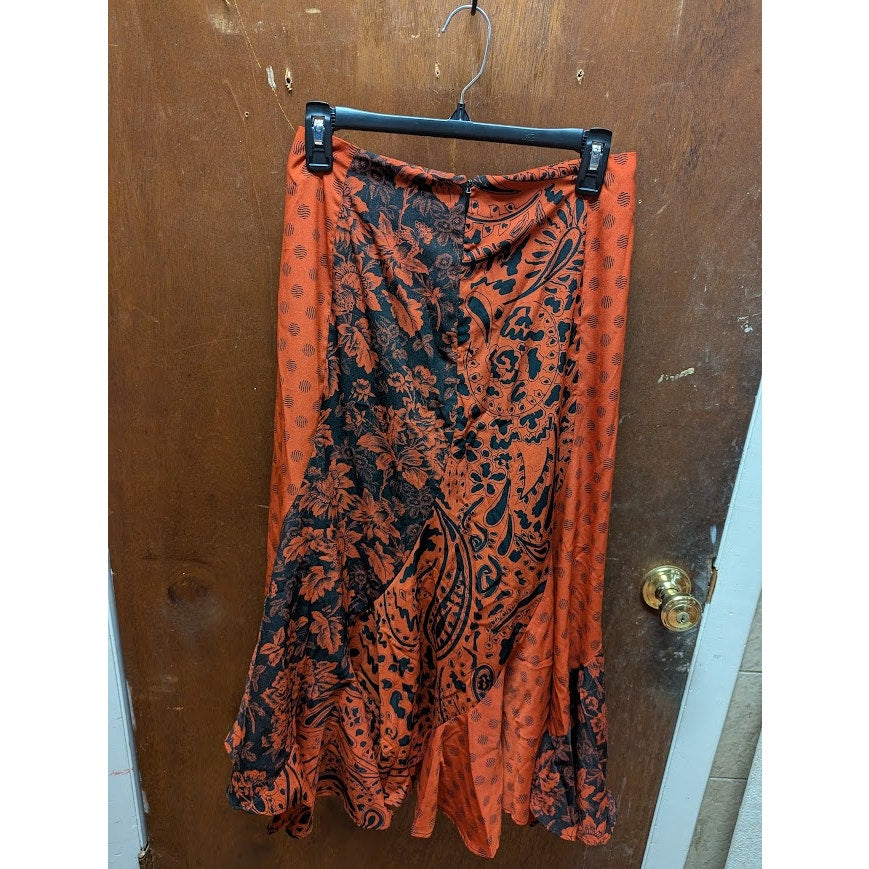 New Topshop Maxi Skirt BOHO US 6 Lined Red Black Summer paisley Punk Goth