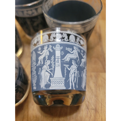 Vintage Jeannette Glass Hellenic Blue Jasperware Lowball Glasses - Set of 5