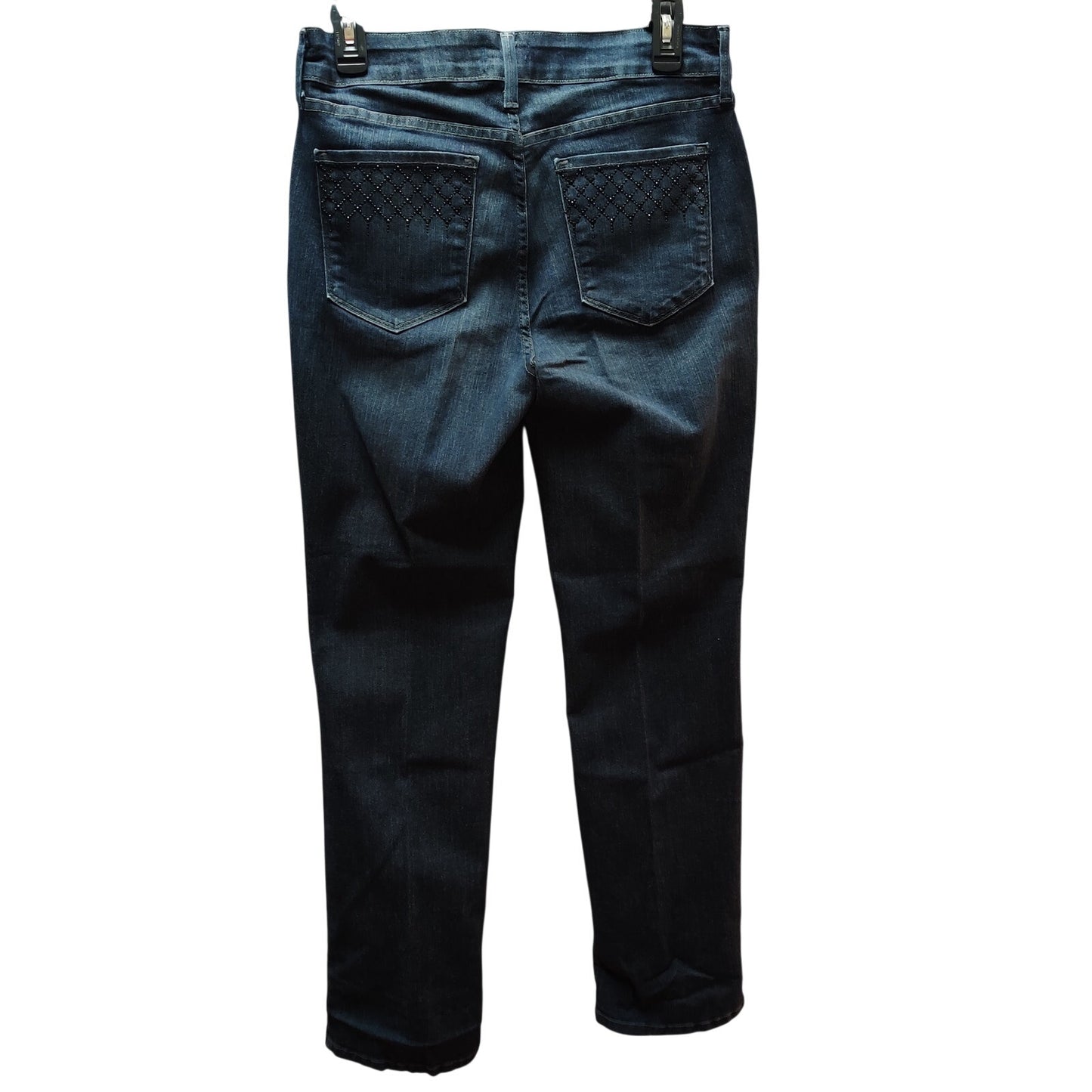 NYDJ Lift Tuck Slim Straight Jeans Womens 4 Embellished Rhinestone Pocket Indigo