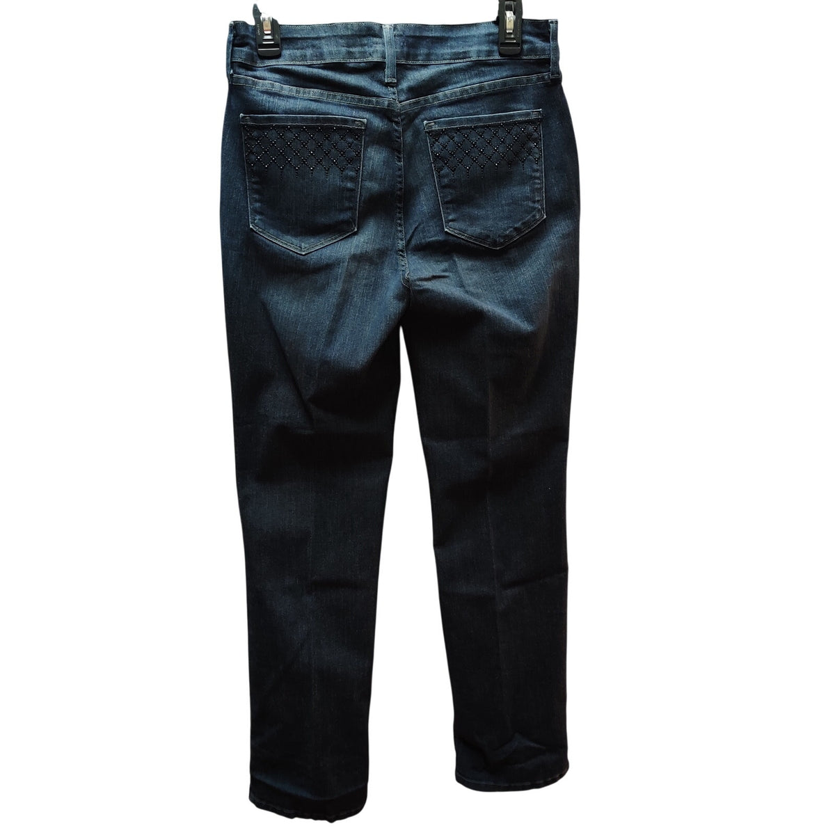 NYDJ Lift Tuck Slim Straight Jeans Womens 4 Embellished Rhinestone Pocket Indigo