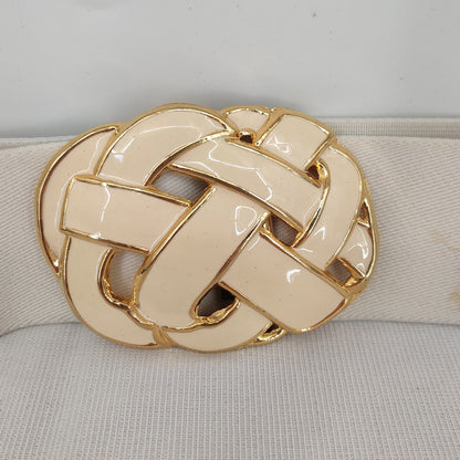 Retro Day Lor Signed White Enamel Gold Tone Scarf Clip Belt 80s Glam