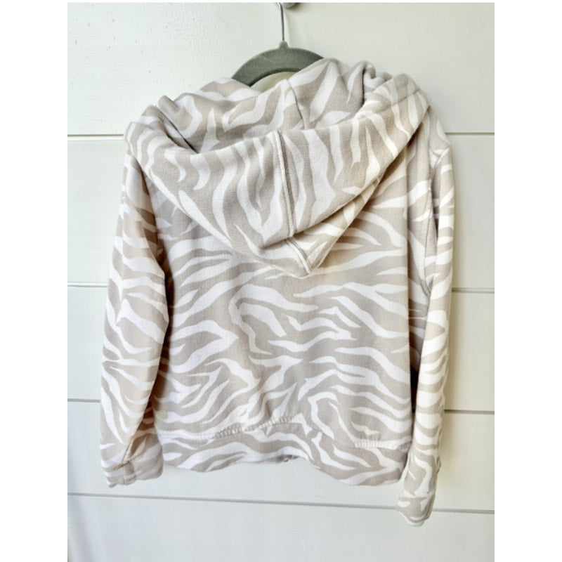 ZELLA GIRL MEDIUM 8/10 Asymmetrical Zip Hood Sweatshirt Beige Pumice Lucy Zebra