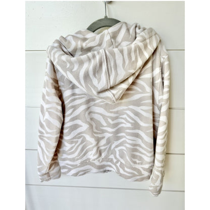ZELLA GIRL MEDIUM 8/10 Asymmetrical Zip Hood Sweatshirt Beige Pumice Lucy Zebra