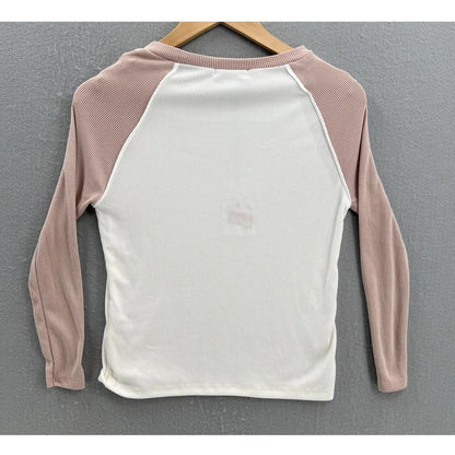 Poof Pink Ribbed SZ LARGE Womens lightweight NEW long sleeve raglan