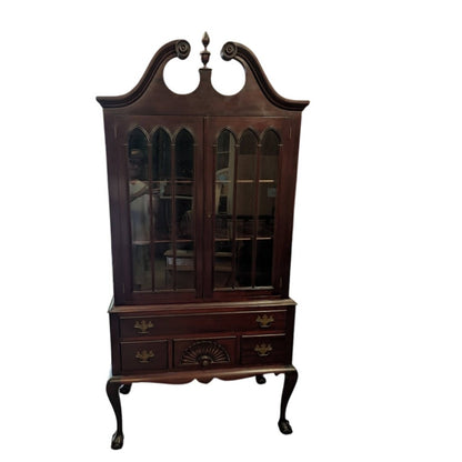 Secondhand Sandies: Vintage Mahogany Top Highboy Cabinet Queen Anne Fan Carved Glass Display