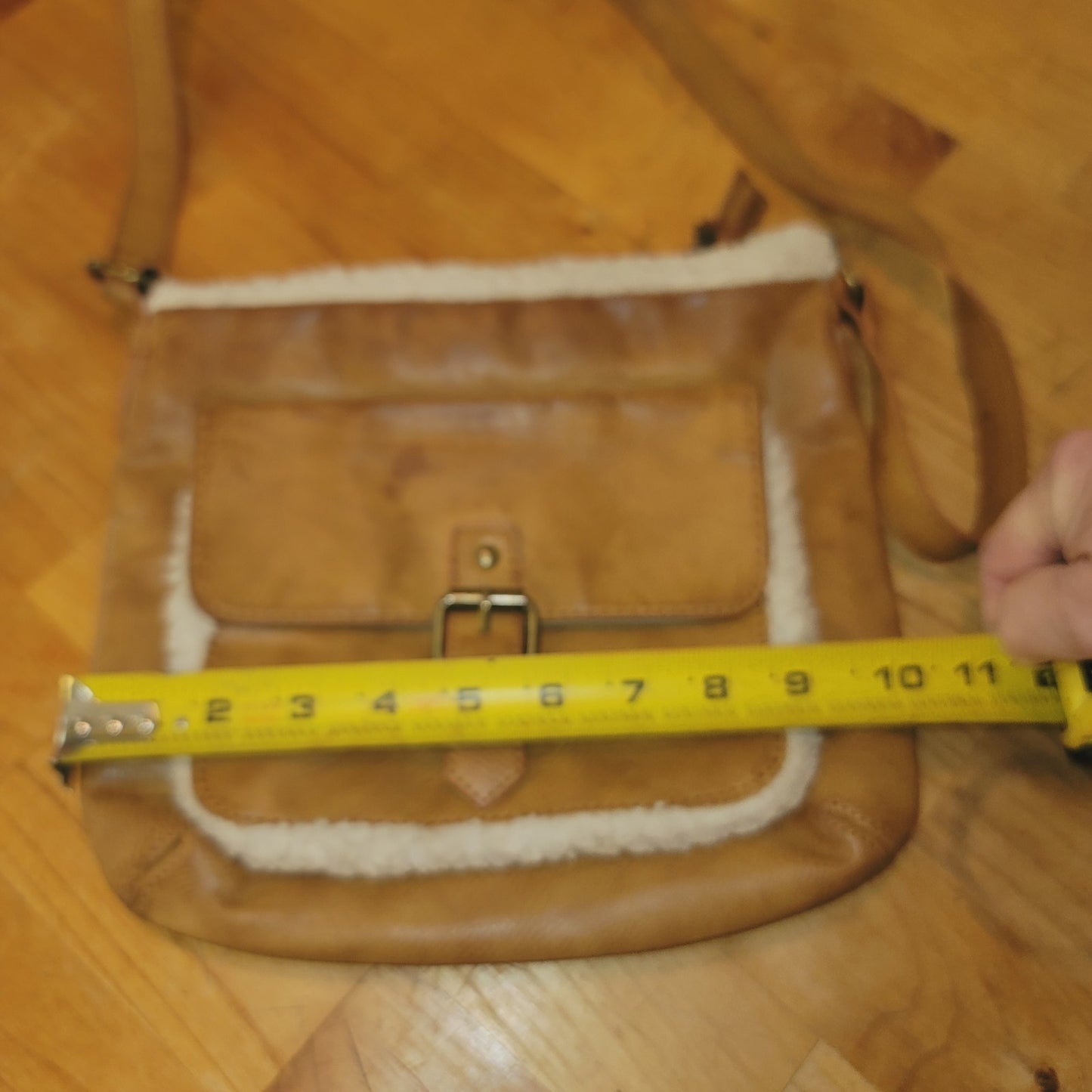 Crown Vintage faux textured leather and fleece shoulder bag crossbody adjustable